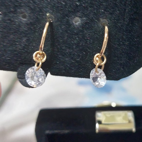 Hoop Stud Earring With Dangling Rhinestone - Picture 2 of 5